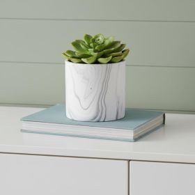 White & Gray Marbleized Ceramic Round Pot Planter