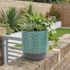 Turquoise Geometric Ceramic Indoor/Outdoor Round Pot Planter
