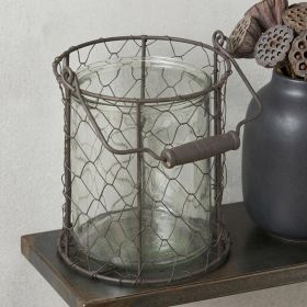 Brown Wire Basket & Clear Glass Jar