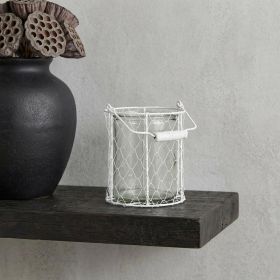 White Wire Basket & Clear Glass Jar – Round