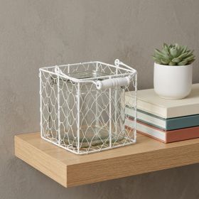 White Wire Basket & Clear Glass Jar – Square
