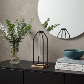 Black Glass Tabletop Sculpture – Modern Mixed‑Material Accent