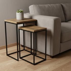 Set of Two 24" Black And Brown Solid Wood Nested Tables