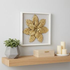 Gold Flower Wood and Metal Wall Decor – Dimensional Floral Accent