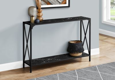 48" Black Faux Marble Console Table with Shelf – Modern Wood & Metal Entryway Accent