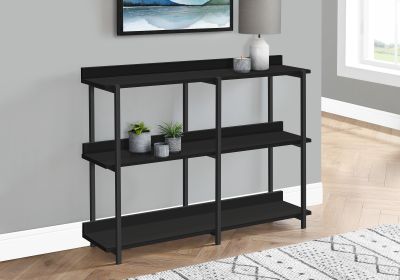 47" Black Wood & Metal Console Table – Modern Three‑Tier Freestanding Storage