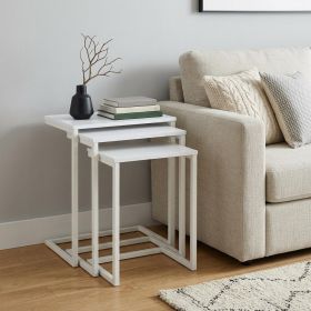 White Solid Wood & Steel Nesting Tables (Set of 3) – Modern Space‑Saving Accent