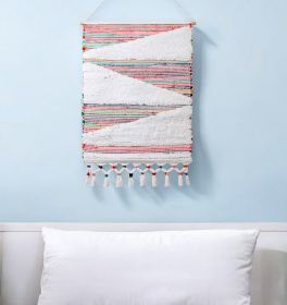 51" Green, Red & White Abstract Wool Wall Tapestry – Bohemian Hanging Decor