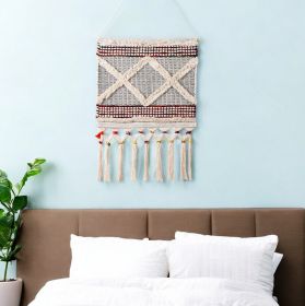 Red and White Geometric Cotton Square Hanging Tapestry
