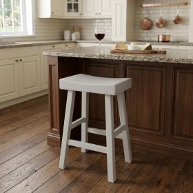 Antiqued White Solid Wood Backless Counter Stool – Saddle Seat