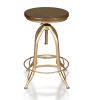 Brown and Gold Solid Wood and Steel Backless Adjustable Height Swivel Bar Chair