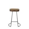 Set of Two 25" Chestnut and Black Solid Wood and Steel Backless Counter Height Bar Chairs