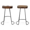 Set of Two 25" Chestnut and Black Solid Wood and Steel Backless Counter Height Bar Chairs