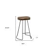 Set of Two 25" Chestnut and Black Solid Wood and Steel Backless Counter Height Bar Chairs