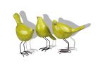 Lemongrass Green Polyresin and Metal Bird Sculptures – Set of Three