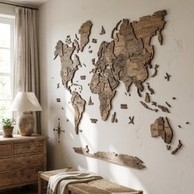 World Map Hanging Dimensional Sculpture – Dark Brown (Oversized)