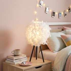 Black and White Faux Feather Tripod Table Lamp