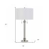 Silver Metallic Two‑Light Cylinder Table Lamp With White Drum Shade