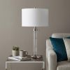 Silver Metallic Two‑Light Cylinder Table Lamp With White Drum Shade