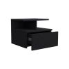 14" Black Wood Floating Nightstand – Modern Wall‑Mounted Drawer & Shelf Storage