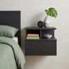 14" Black Wood Floating Nightstand – Modern Wall‑Mounted Drawer & Shelf Storage