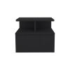 14" Black Wood Floating Nightstand – Modern Wall‑Mounted Drawer & Shelf Storage
