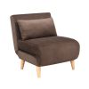 27" Brown & Natural Upholstered Convertible Sleeper Chair with Toss Pillow – Mid‑Century Space‑Saving Accent