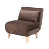 27" Brown & Natural Upholstered Convertible Sleeper Chair with Toss Pillow – Mid‑Century Space‑Saving Accent