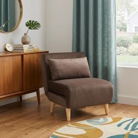 27" Brown & Natural Upholstered Convertible Sleeper Chair with Toss Pillow – Mid‑Century Space‑Saving Accent