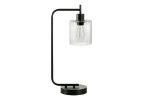 Black Metal Round Arched USB Table Lamp With Clear Drum Shade