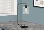 Black Metal Round Arched USB Table Lamp With Clear Drum Shade