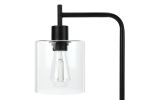 Black Metal Round Arched USB Table Lamp With Clear Drum Shade