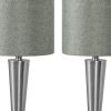 Set of Two Silver Metal Candlestick USB Table Lamps With Gray Drum Shade