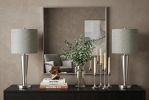 Set of Two Silver Metal Candlestick USB Table Lamps With Gray Drum Shade