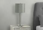 Set of Two Silver Metal Candlestick USB Table Lamps With Gray Drum Shade