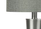 Set of Two Silver Metal Candlestick USB Table Lamps With Gray Drum Shade