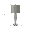 Set of Two Silver Metal Candlestick USB Table Lamps With Gray Drum Shade