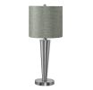 Set of Two Silver Metal Candlestick USB Table Lamps With Gray Drum Shade