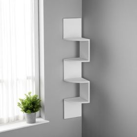 52" White Wood Wall‑Mounted Corner Shelf – Modern Space‑Saving Display Unit
