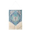 Blue Aqua and Ivory Floral Cotton Macrame Hanging Tapestry – Boho Textured Wall Art