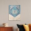 Blue Aqua and Ivory Floral Cotton Macrame Hanging Tapestry – Boho Textured Wall Art