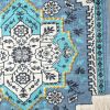 Blue Aqua and Ivory Floral Cotton Macrame Hanging Tapestry – Boho Textured Wall Art