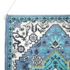 Blue Aqua and Ivory Floral Cotton Macrame Hanging Tapestry – Boho Textured Wall Art