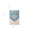 Blue Aqua and Ivory Floral Cotton Macrame Hanging Tapestry – Boho Textured Wall Art