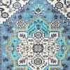 Blue Aqua and Ivory Floral Cotton Macrame Hanging Tapestry – Boho Textured Wall Art