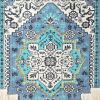 Blue Aqua and Ivory Floral Cotton Macrame Hanging Tapestry – Boho Textured Wall Art