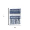 Denim Blue Geometric Macrame Fringe Wall Tapestry
