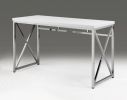 47" White & Silver Modern Computer Desk – Geometric Metal Base