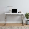 47" White & Silver Modern Computer Desk – Geometric Metal Base