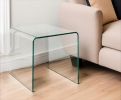 21" Clear Tempered Glass End Table – Modern Rounded‑Edge U‑Shaped Accent